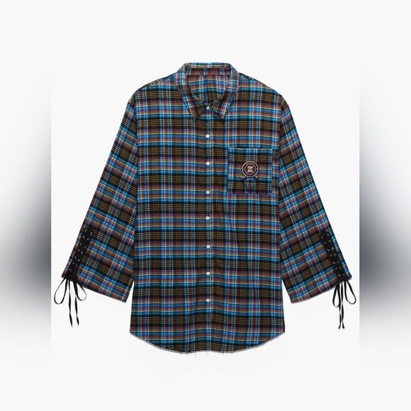 TIED UP TARTAN PJ RAW HEM SLEEP SHIRT BLUE ARUBA CANTERBURY PLAID 1X - Picture 4 of 9